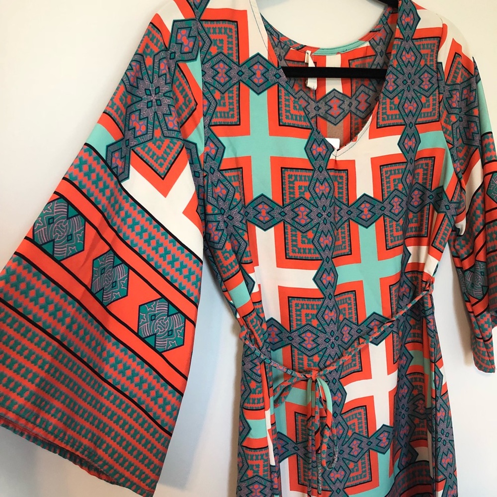 NWT Turquoise and Orange Print Dress